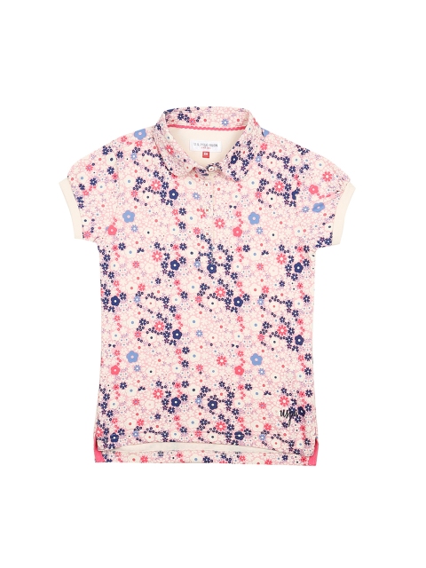 

U.S. Polo Assn. Kids Girls Pink Printed Polo Collar T-shirt