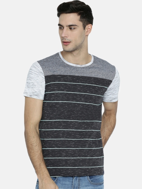 

Breakbounce Men Black & Grey Striped Round Neck T-shirt