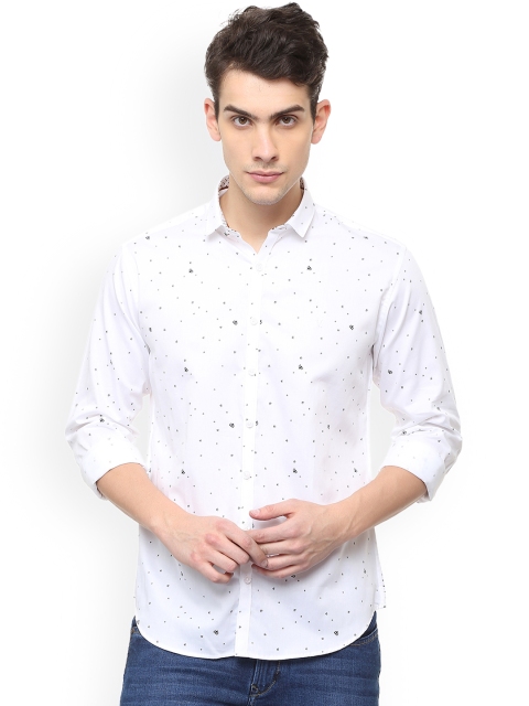 

V Dot Men White Slim Fit Printed Casual Shirt