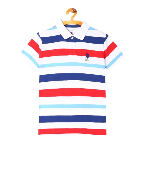 

U.S. Polo Assn. Kids Boys White Striped Polo Collar T-shirt