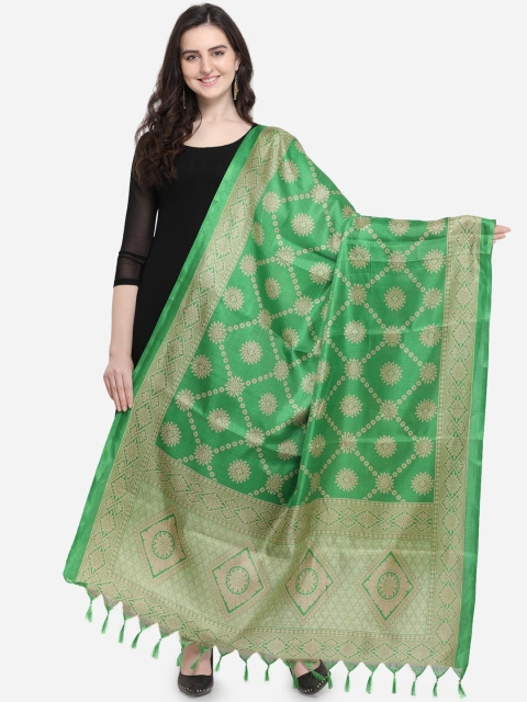 

Satrani Green & Beige Printed Dupatta