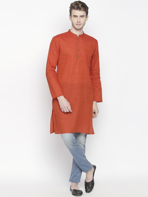 

indus route by Pantaloons Men Orange Solid Straight Kurta