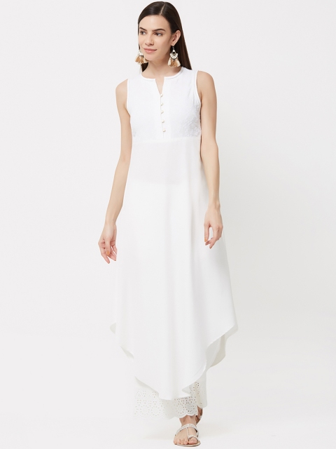 

Naari Women Off-White Embroidered Asymmetrical Hem A-Line Kurta