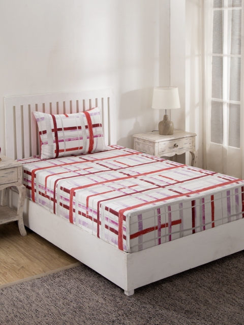 

MASPAR White & Coral Red Abstract 210 TC Cotton Single Bedsheet with 1 Pillow Cover