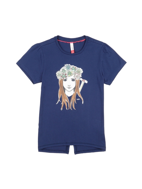 

U.S. Polo Assn. Kids Girls Blue Printed Round Neck T-shirt