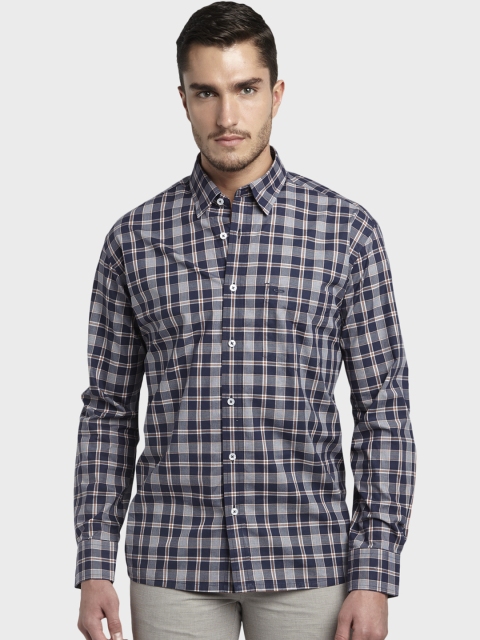 

ColorPlus Men Navy Blue & Grey Regular Fit Checked Casual Shirt