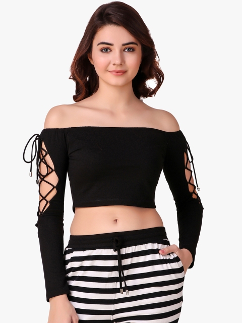 

Texco Women Black Solid Bardot Top