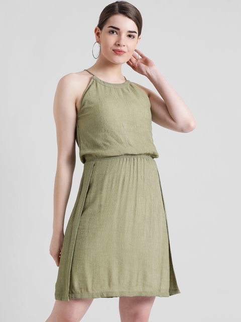 

Zink London Women Olive Green Solid Blouson Dress