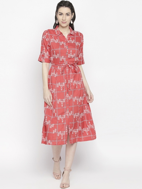 

AKKRITI BY PANTALOONS Women Coral Pink Printed A-Line Dress