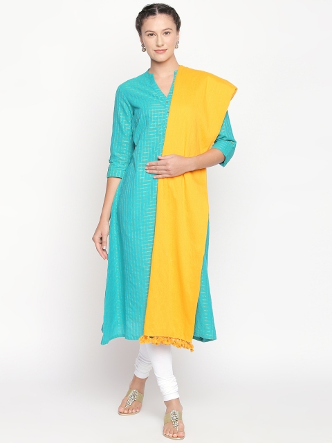 

RANGMANCH BY PANTALOONS Yellow Solid Pure Cotton Dupatta