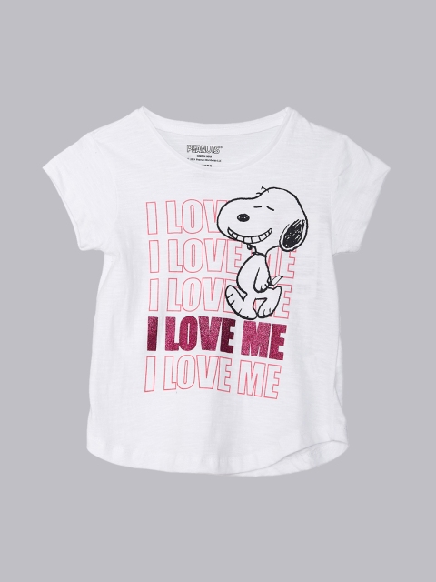 

Kids Ville Girls Blue Peanuts Printed Round Neck T-shirt, White