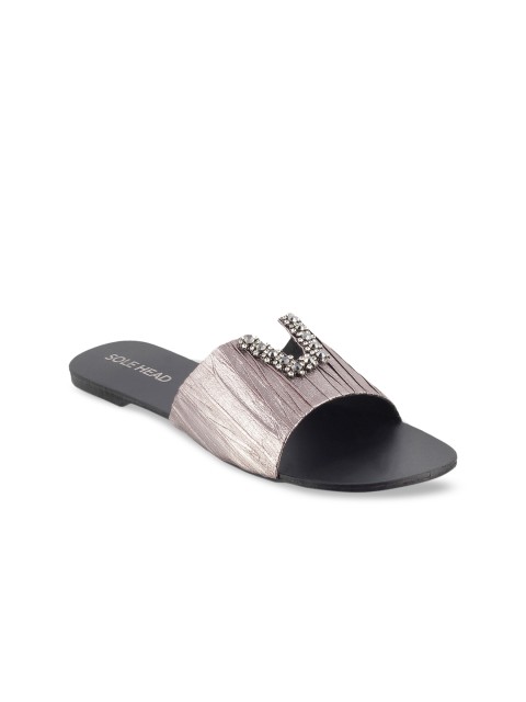 

SOLE HEAD Women Silver-Toned Solid Open Toe Flats