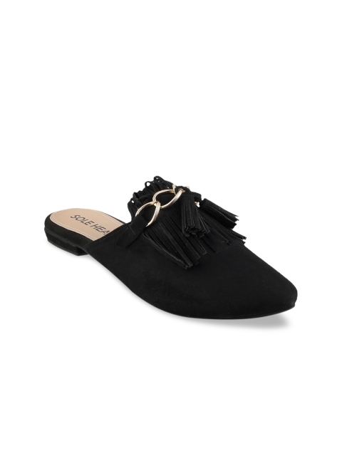

SOLE HEAD Women Black Solid Velvet Mules