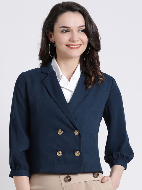 

Kazo Women Navy Blue Solid Tailored Jacket
