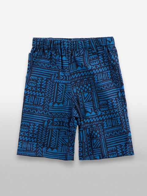 

LilPicks Boys Blue Printed Regular Fit Denim Shorts