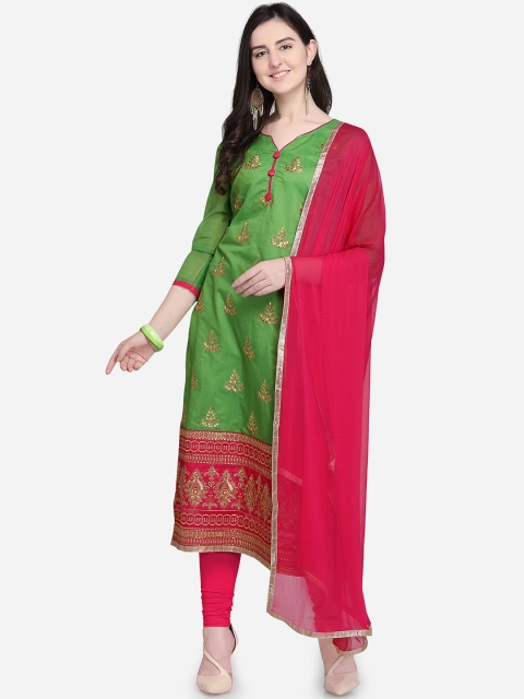 

Rajnandini Green & Red Cotton Blend Unstitched Dress Material