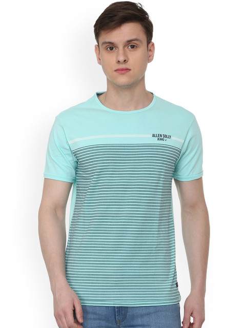 

Solly Jeans Co. Men Blue Striped Slim Fit Round Neck T-shirt