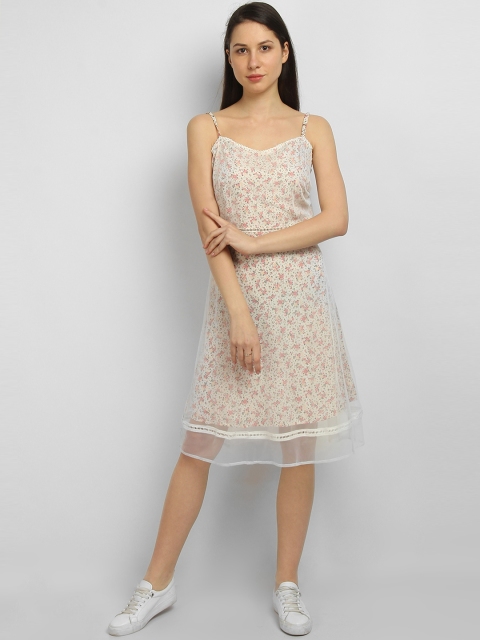 

LA LOFT Women Off-White Printed Fit and Flare Dress
