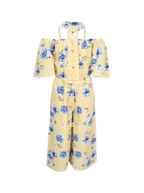 

CUTECUMBER Girls Yellow & Blue Printed Culotte Jumpsuit