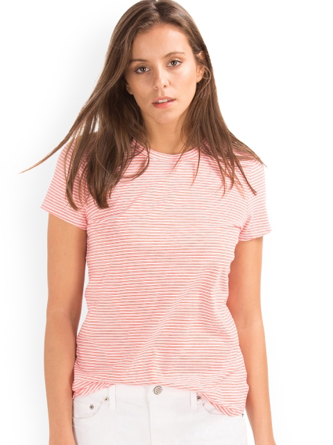 

GAP Women Orange Striped T-Shirt