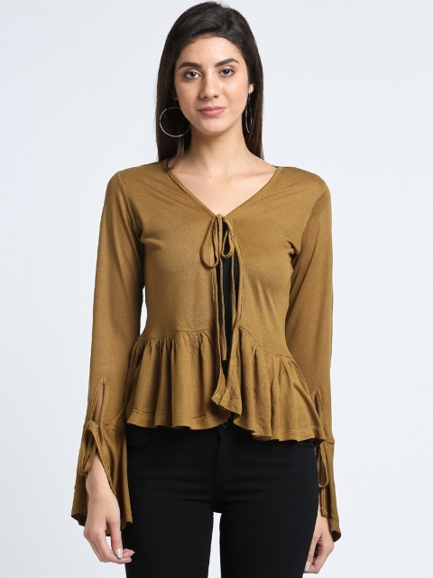 

Trend Arrest Olive Green Solid Tie-Up Shrug