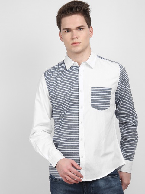 

LA LOFT Men White & Blue Regular Fit Striped Casual Shirt