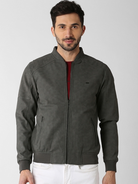 

Peter England Casuals Men Grey Solid Biker Jacket