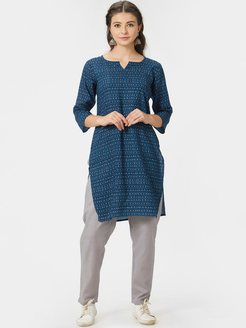 

breya Women Blue Printed A-Line Kurta
