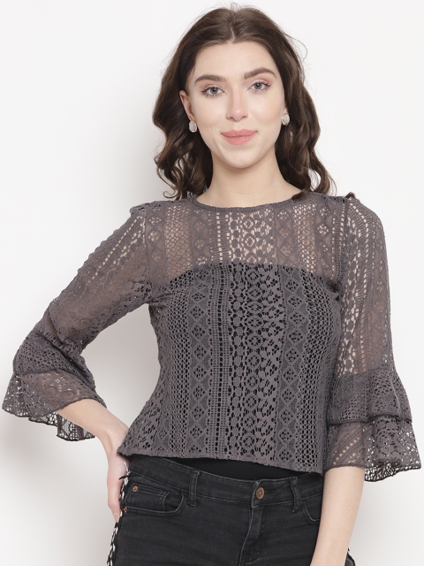 

Abiti Bella Women Taupe Self Design Crop Top