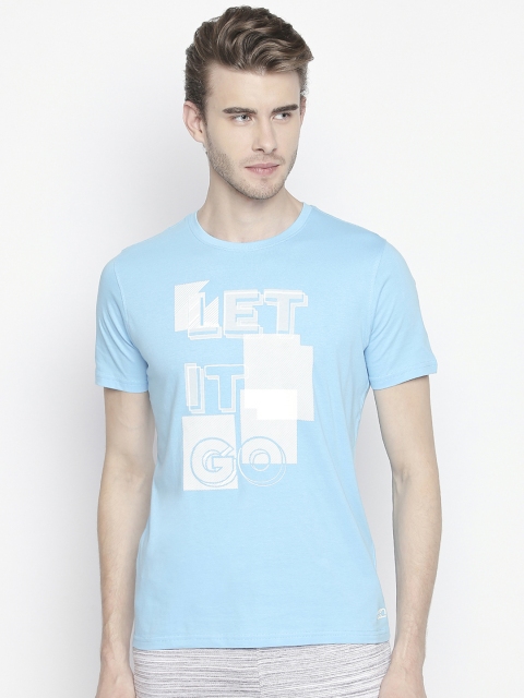 

Ajile by Pantaloons Men Turquoise Blue Printed Round Neck Slim Fit T-shirt