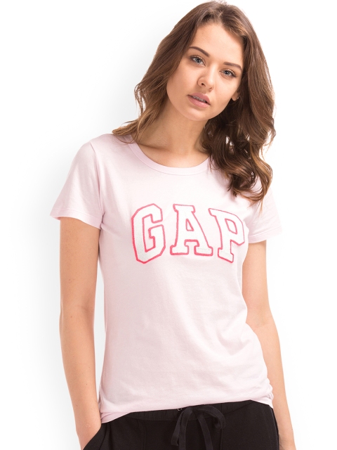 

GAP Women Pink Self Design T-Shirt