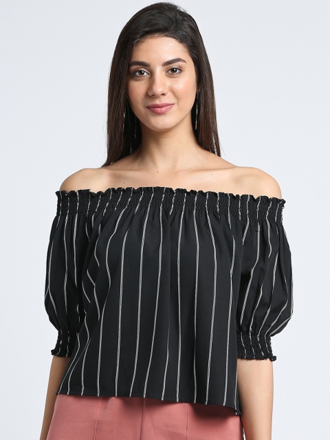 

Trend Arrest Women Black Striped Bardot Top