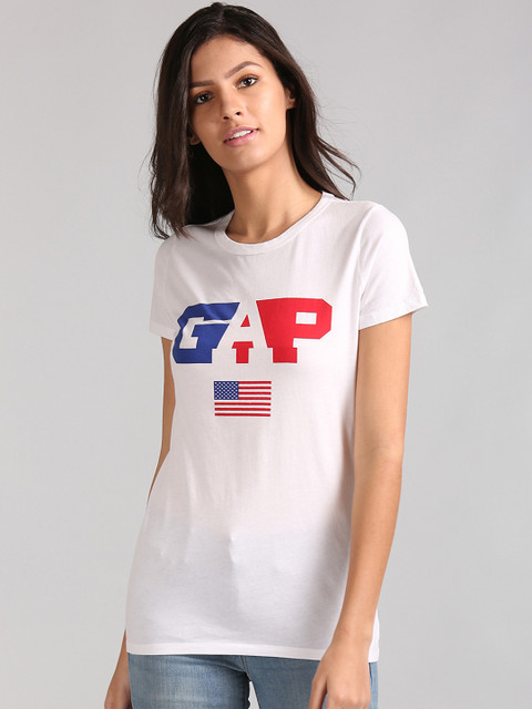 

GAP Women White Printed T-Shirt