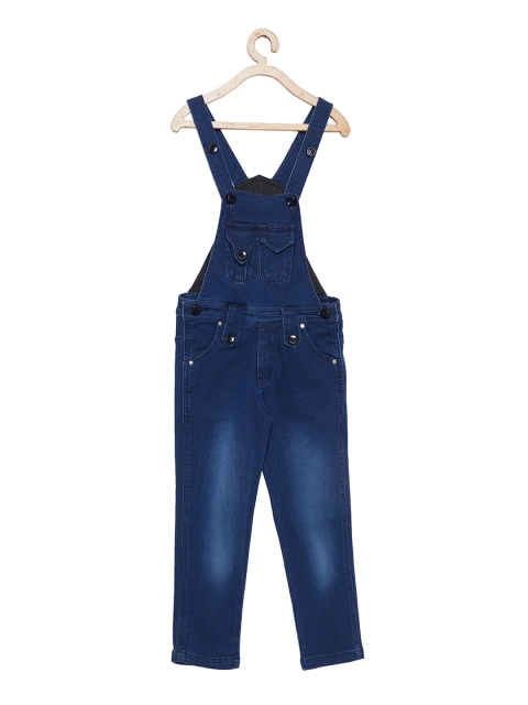 

FirstClap Kids Blue Solid Slim Fit Denim Dungarees