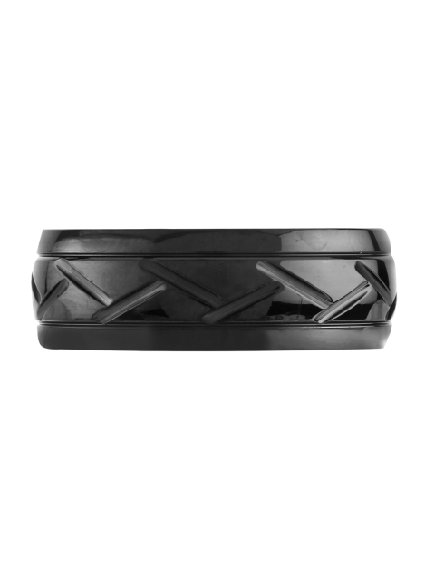 

Peora Men Black Domed Tungsten Carbide Tyre Design Band Ring