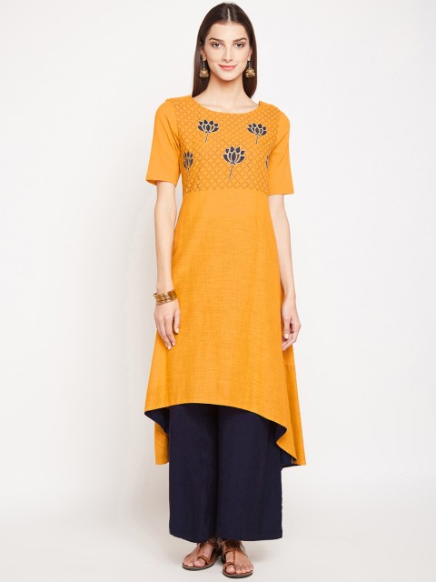 

studio rasa Women Mustard Yellow & Navy Blue Printed Kurta with Palazzos