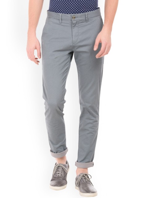 

U.S. Polo Assn. Men Grey Slim Fit Checked Regular Trousers