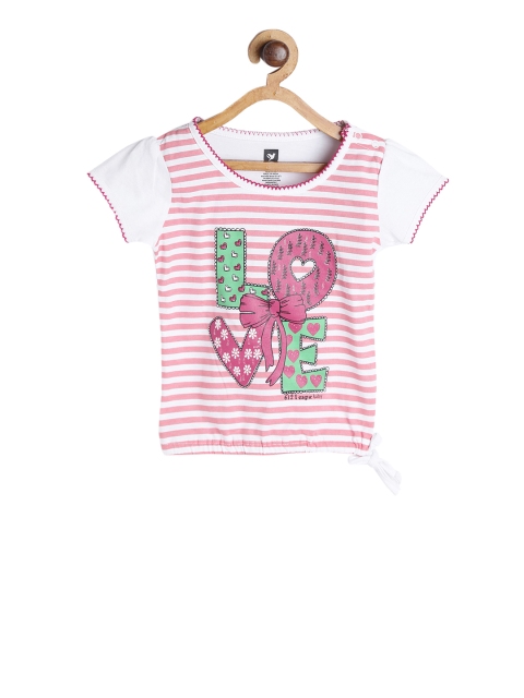 

612 league Girls White & Pink Striped Top