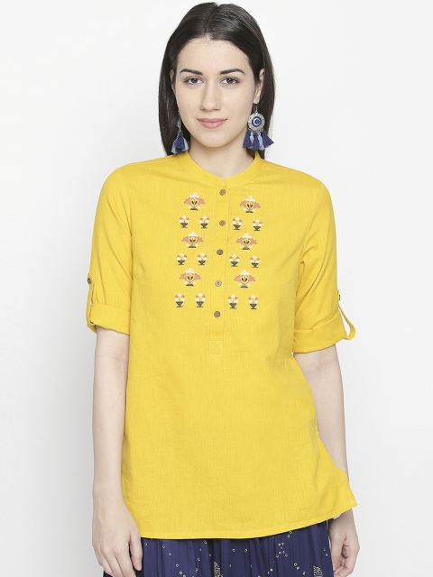 

AKKRITI BY PANTALOONS Yellow Embroidered Tunic