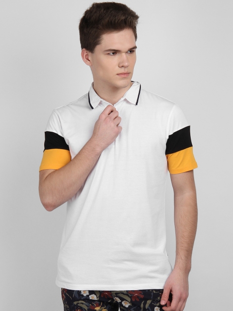 

LA LOFT Men White Solid Polo Collar T-shirt