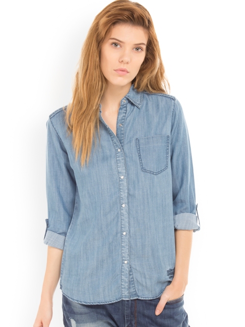 

Ed Hardy Women Blue Regular Fit Faded Casual Shirt