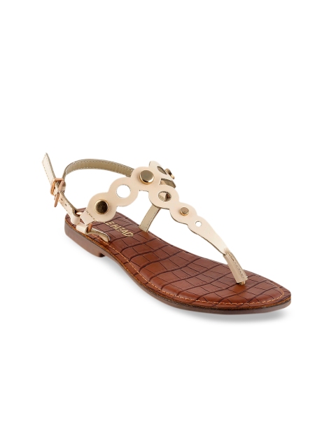 

SOLE HEAD Women Beige Solid T-Strap Flats