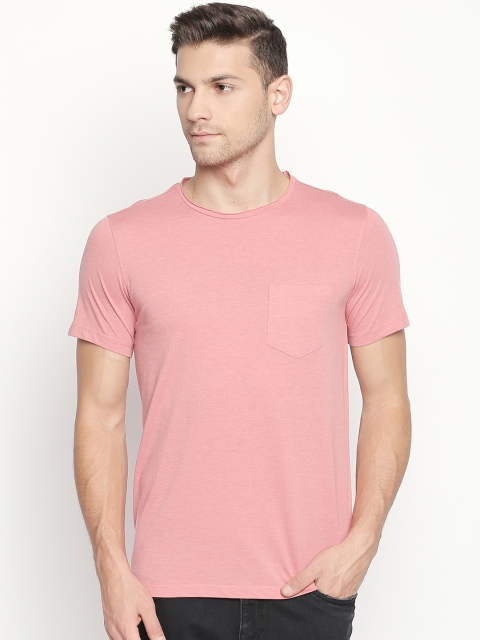 

Urban Ranger by pantaloons Men Pink Solid Round Neck Pure Cotton T-shirt