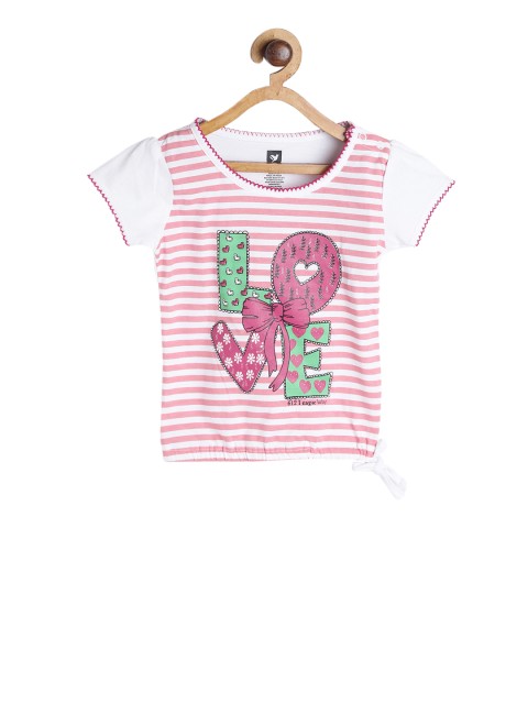 

612 league Girls White Striped Top