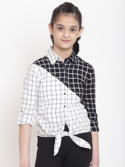 

Nauti Nati Girls White & Black Regular Fit Checked Casual Shirt