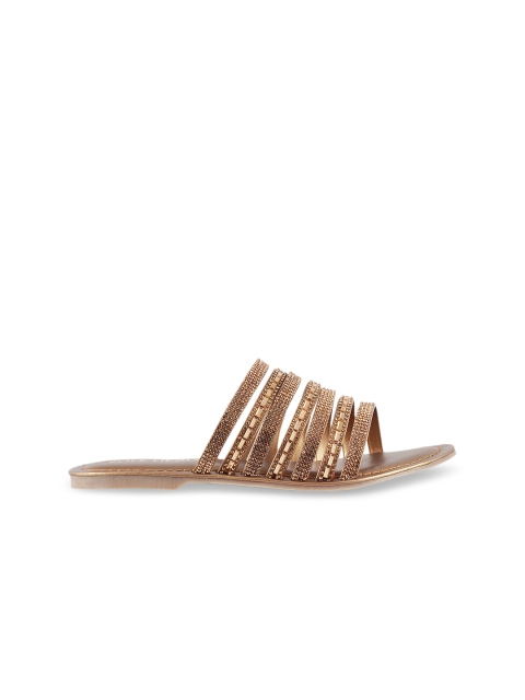 

SOLE HEAD Women Copper-Toned Woven Design Open Toe Flats