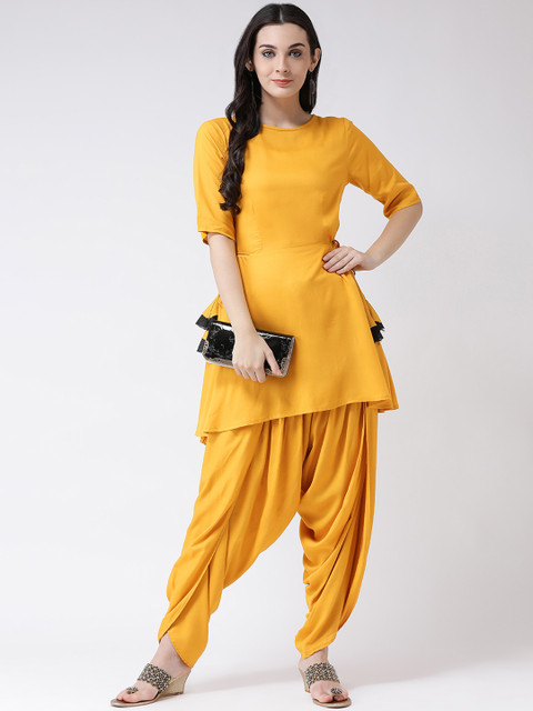 

Castle Women Mustard Yellow Solid Kurta with Dhoti Pants
