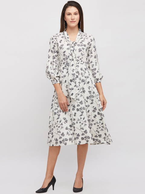 

109F Women Off-White Floral Printed Fit and Flare Dress