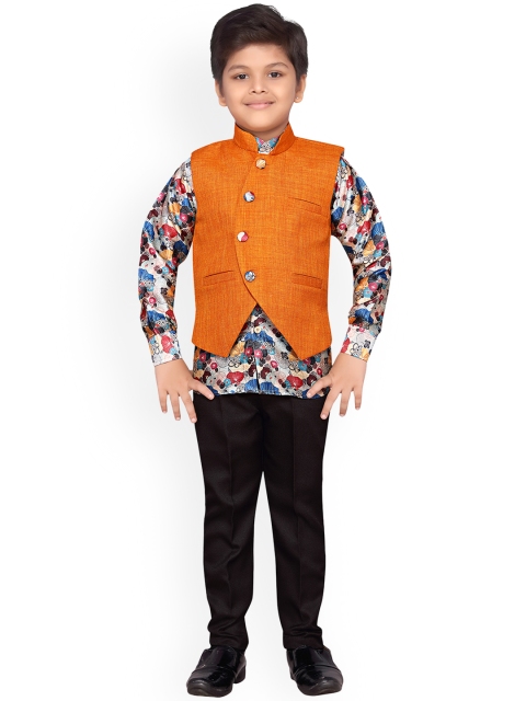 

Aj DEZInES Boys Orange & Black Printed Shirt with Trousers