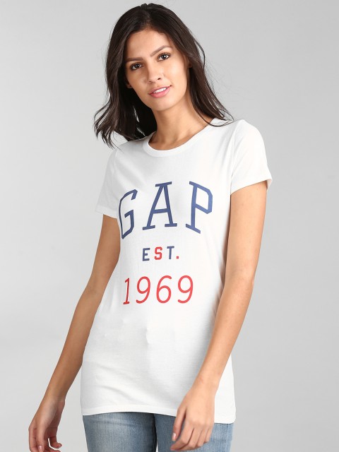 

GAP Women White Printed T-Shirt